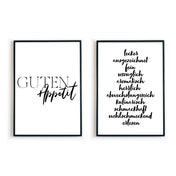 Guten Appetit und lecker Küchen Poster Set. 2 Spruch Bilder in schwarz weiß. Bilder in schwarzen Bilderrahmen.