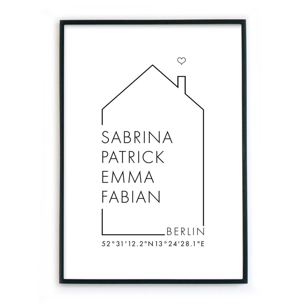 Koordinaten Haus - Familienposter Personalisiert