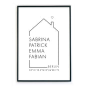 Koordinaten Haus - Familienposter Personalisiert