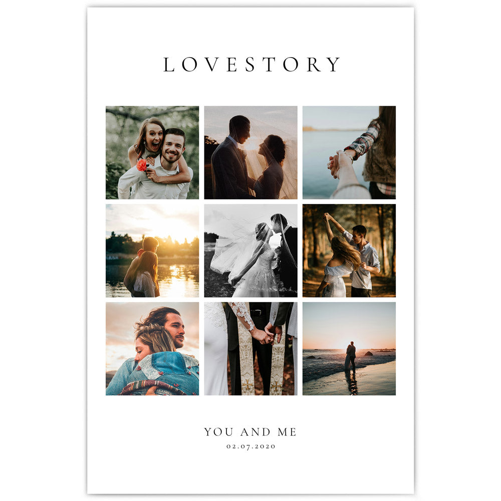 Lovestory Hochzeitsgeschenk Poster mit eigenen Fotos als Collage. Geschenk zur Hochzeit, Jahrestag, Geburtstag oder Valentinstag
