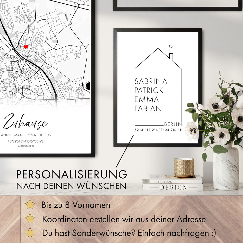 Koordinaten Haus - Familienposter Personalisiert