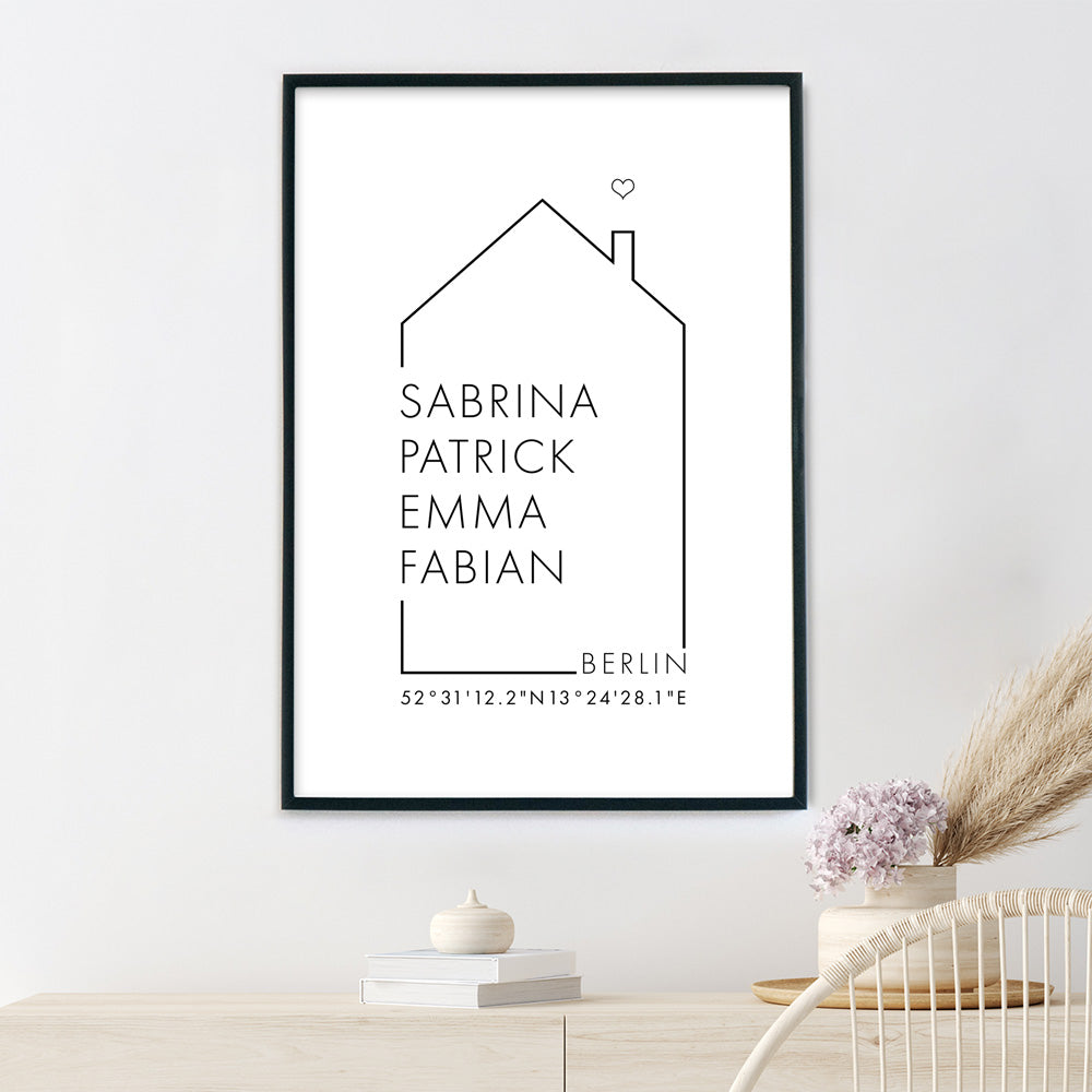 Koordinaten Haus - Familienposter Personalisiert