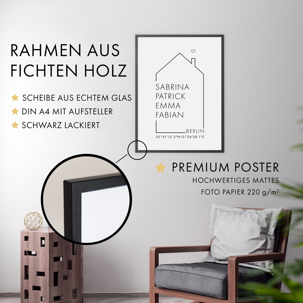 Koordinaten Haus - Familienposter Personalisiert