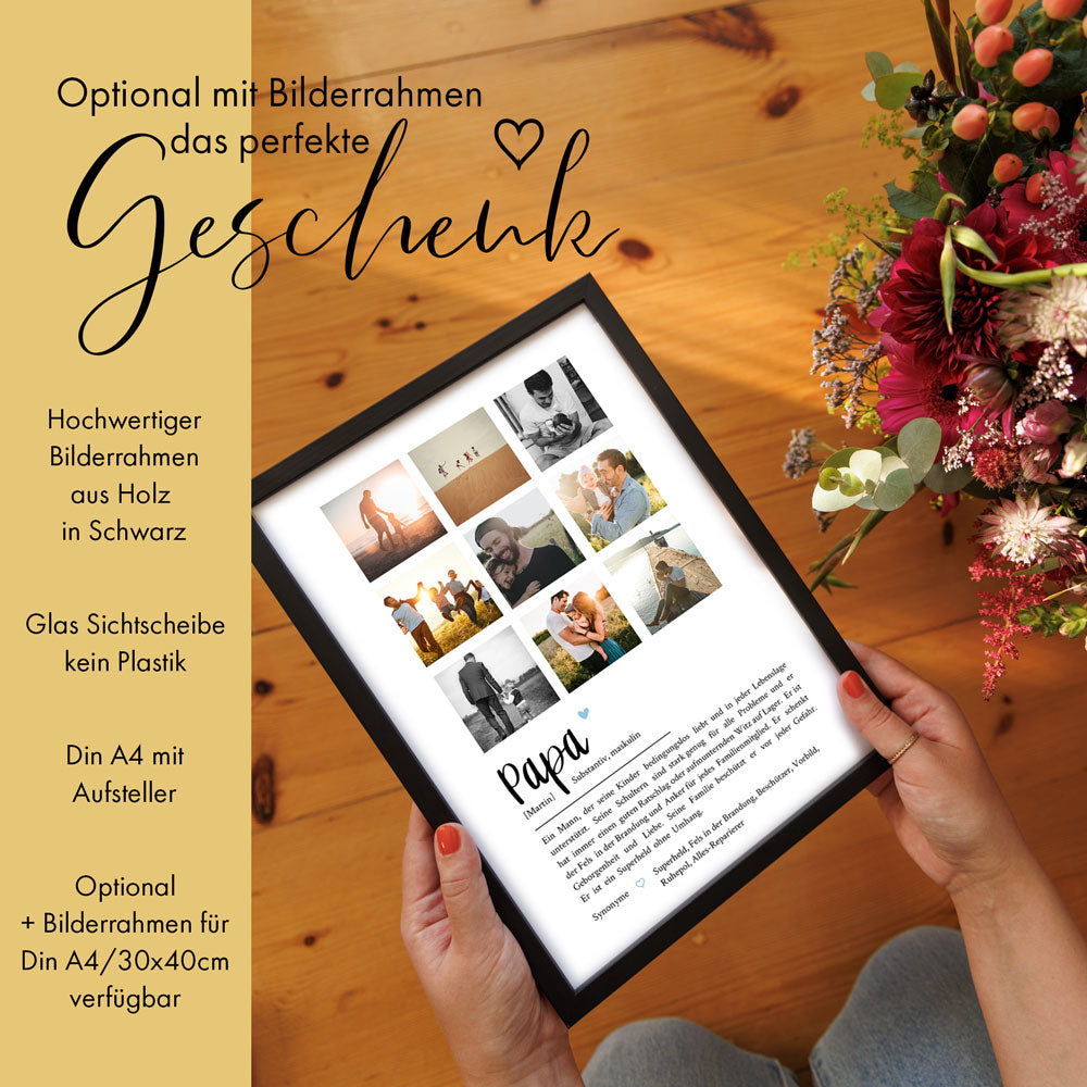 Definition Papa mit 9er Foto Collage - Geschenk