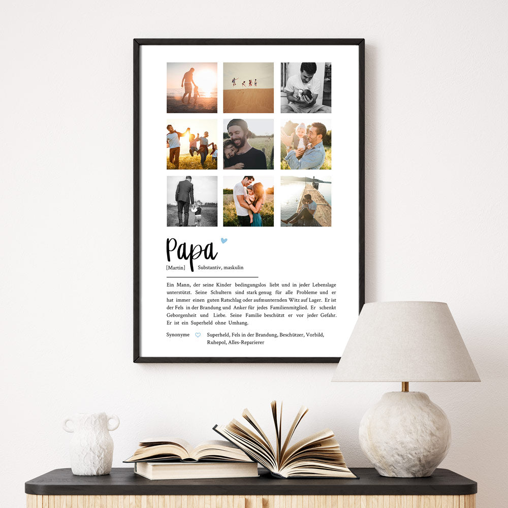 Definition Papa mit 9er Foto Collage - Geschenk