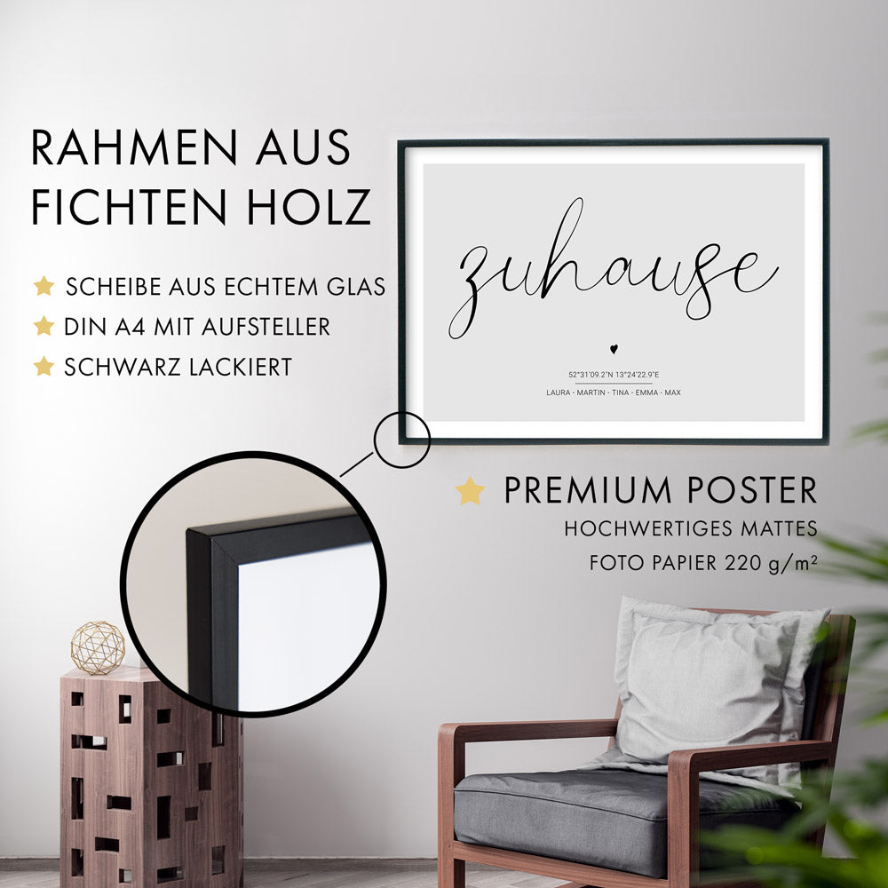Zuhause in Grau - Personalisiertes Koordinaten Bild
