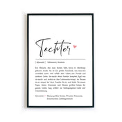 Tochter Definition Poster mit personalisierten Namen und Synonymen. Liebevoller Text was eine Tochter ausmacht. Bild im Rahmen.