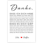 Personalisiertes Poster, Danke an einen geliebten Menschen sagen. Liebeserklärung mit individuellen Namen.