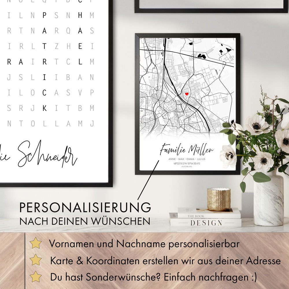 Familie Stadtkarten Poster Personalisiert