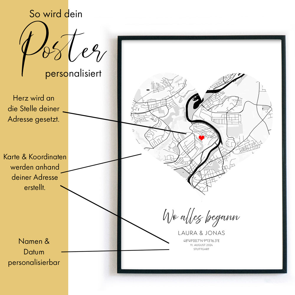 Herz Stadtkarte Wo alles begann Bild - Geschenk