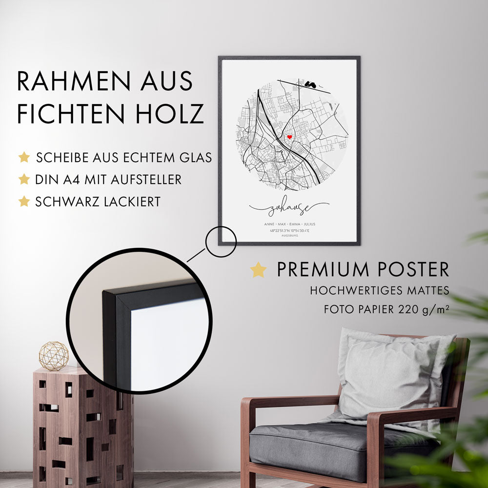 Zuhause Rund - Map Poster Personalisiert