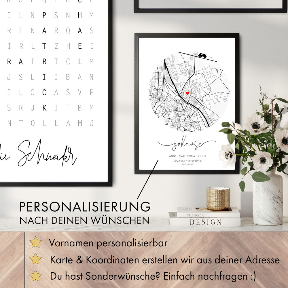 Zuhause Rund - Map Poster Personalisiert