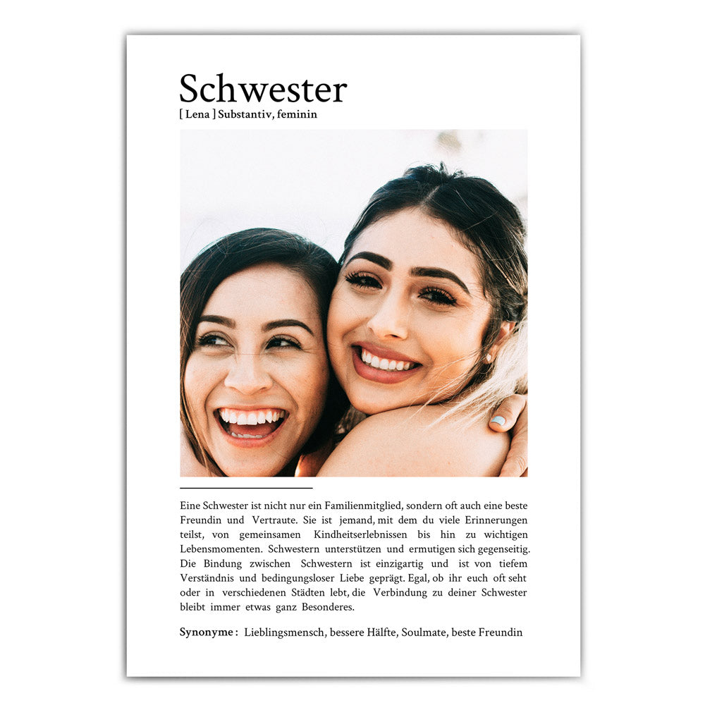 Schwester Definition - Personalisiertes Geschenk