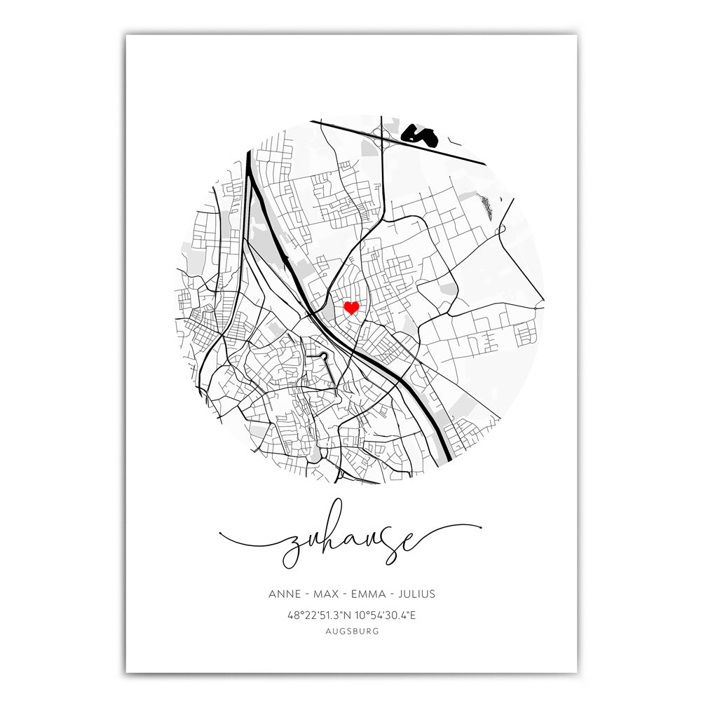 Zuhause Rund - Map Poster Personalisiert