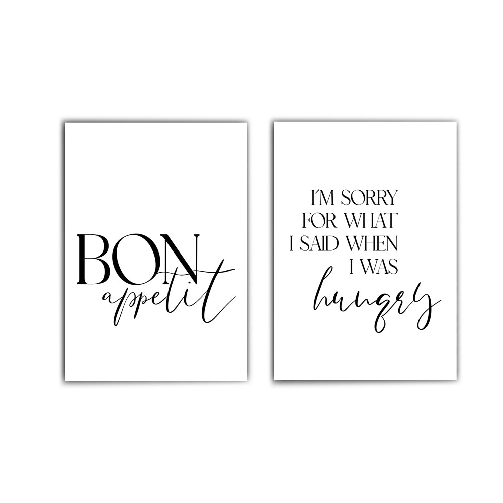 2er Küchenposter Set. Spruch Bilder von Appetit und sorry hungry.