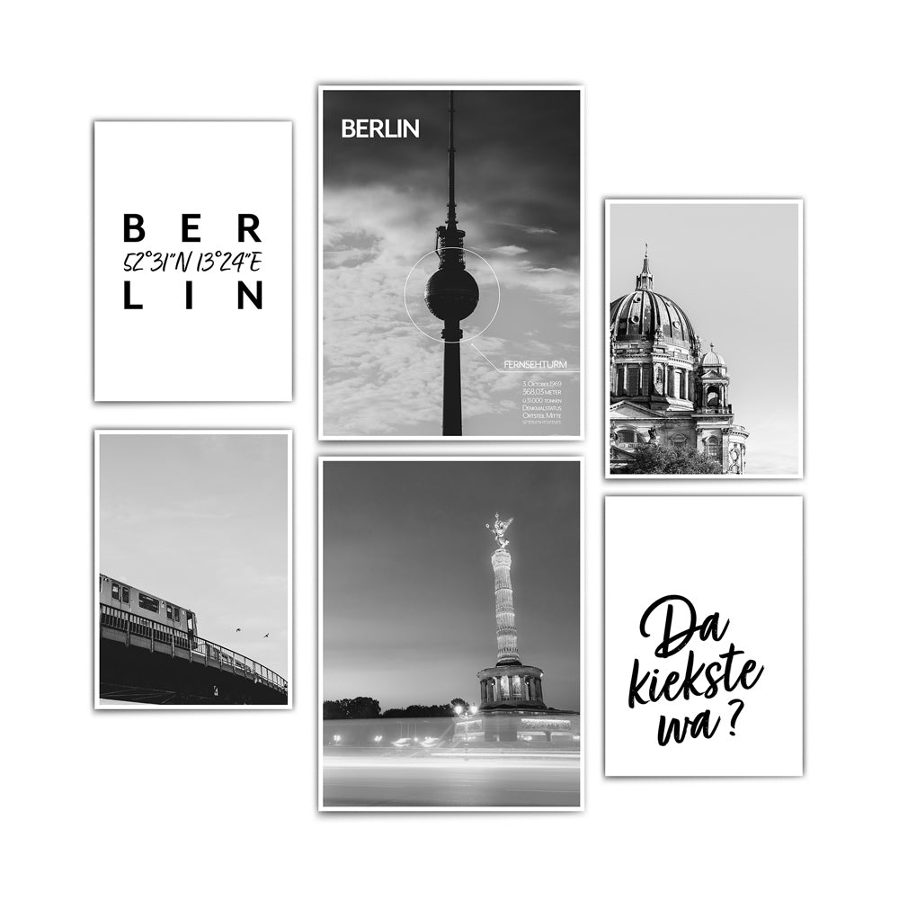 Berlin Poster Set mit schwarz weiß Fotografien und 2 spruchbildern