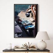 Blaue Boote am Hafen - Italien Poster