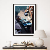 Blaue Boote am Hafen - Italien Poster