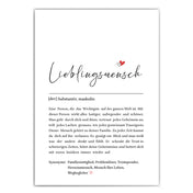 Lieblingsmensch  Definition Poster mit netten Worten was einen Lieblingsmenschen ausmacht. Unten verschiedene Synonyme.