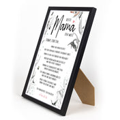 Beste Mama der Welt Poster, Danke mit netten Worten an die Mutter im Blumen Design. Bild im schwarzen Din A4 Bilderrahmen.