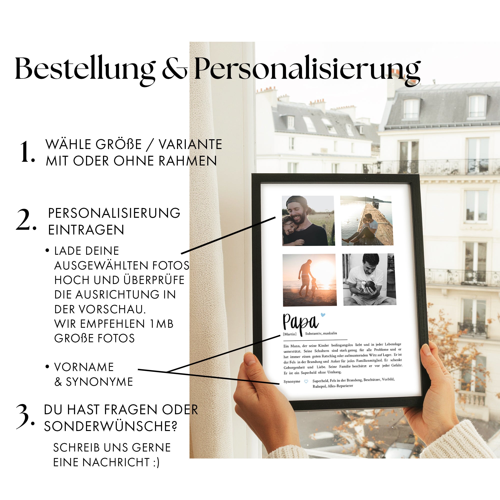 Definition Papa mit Foto Collage - Personalisiert