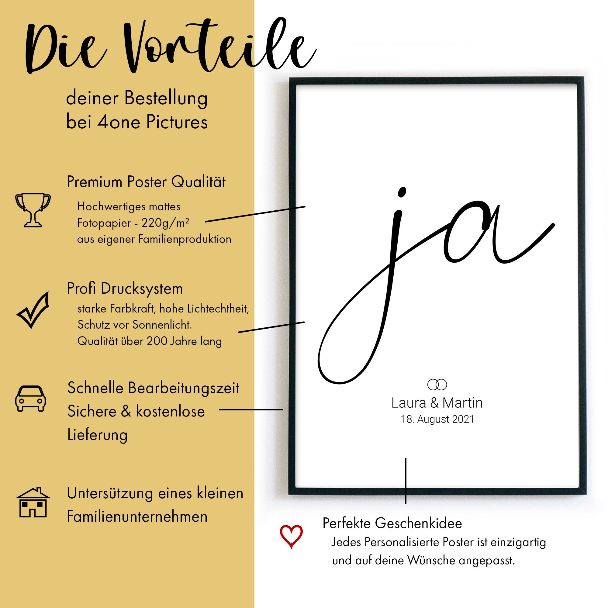 Ja zu Dir - Bild Geschenk zur Hochzeit Personalisiert