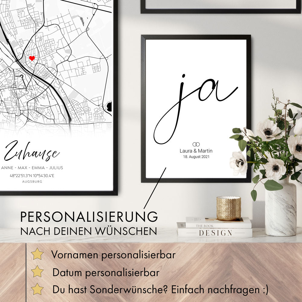 Ja zu Dir - Bild Geschenk zur Hochzeit Personalisiert