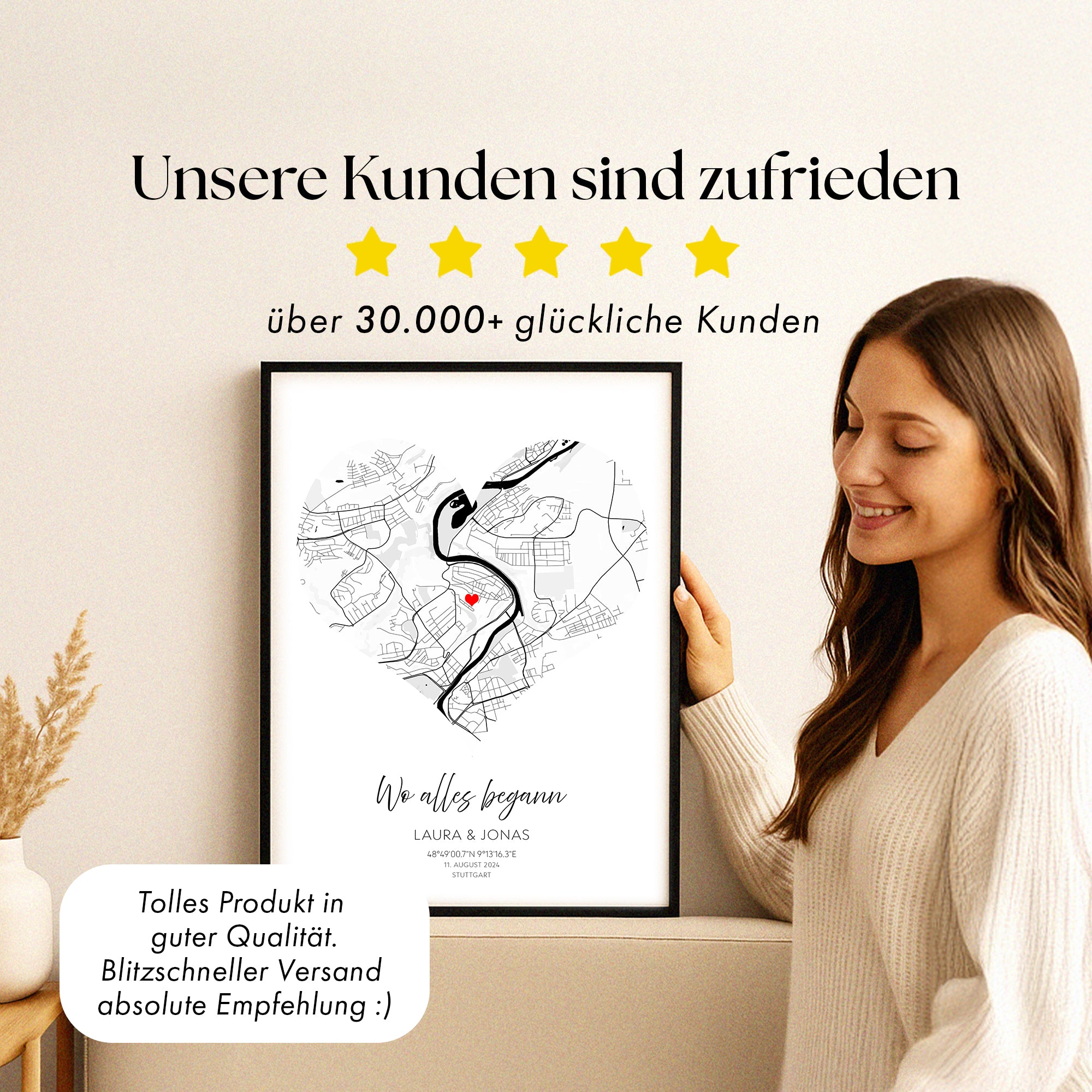 Herz Stadtkarte Wo alles begann Bild - Geschenk