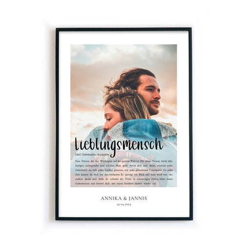 Lieblingsmensch Definition Poster mit Foto, Namen und Datum personalisiert. Geschenk zum Jahrestag, Geburtstag, Verlobung, Hochzeit