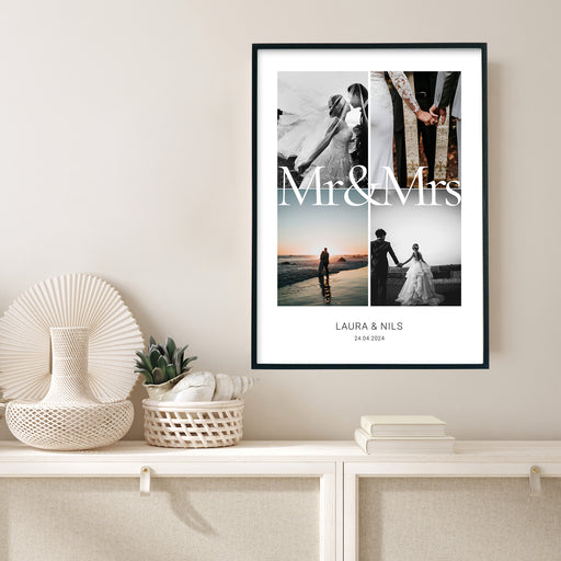 Mr & Mrs Hochzeitsgeschenk Poster mit Fotos