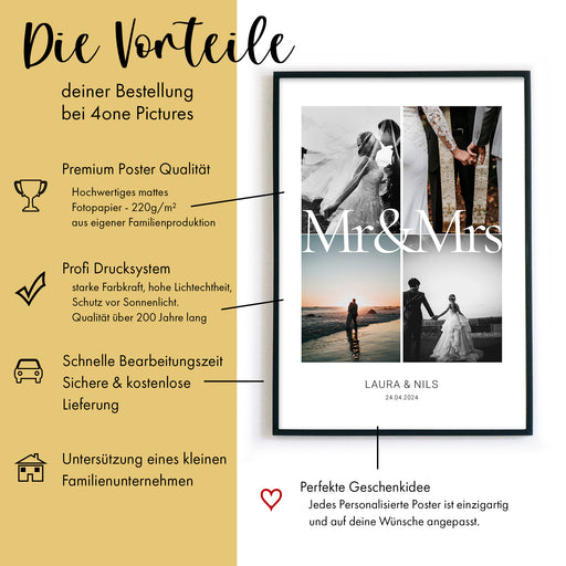 Mr & Mrs Hochzeitsgeschenk Poster mit Fotos