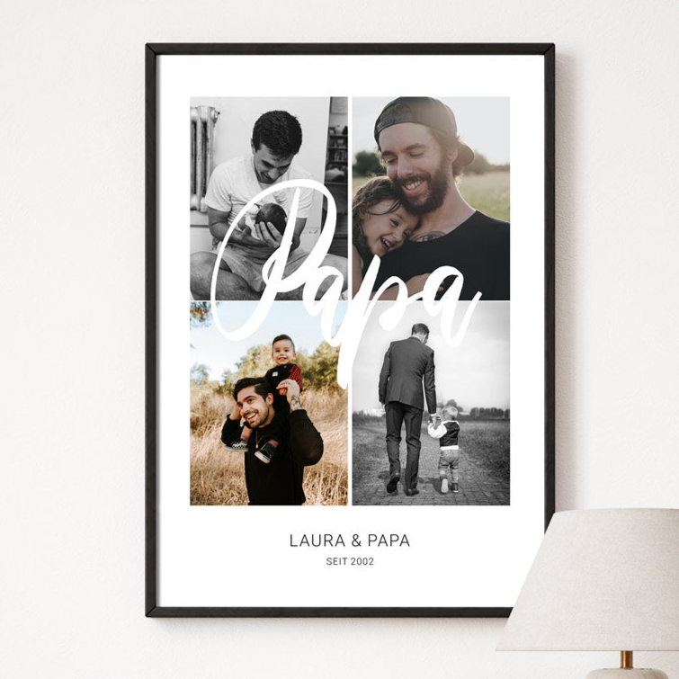 Papa Fotocollage Poster als personalisiertes Geschenk ideal zum Geburtstag und Vatertag.
