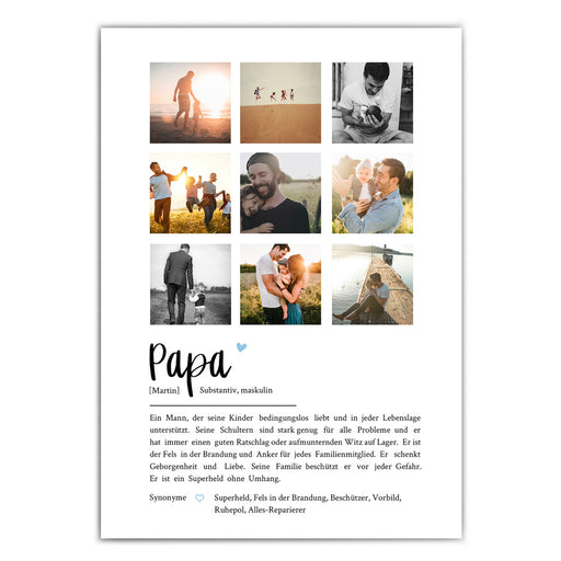 Definition Papa mit 9er Foto Collage - Geschenk