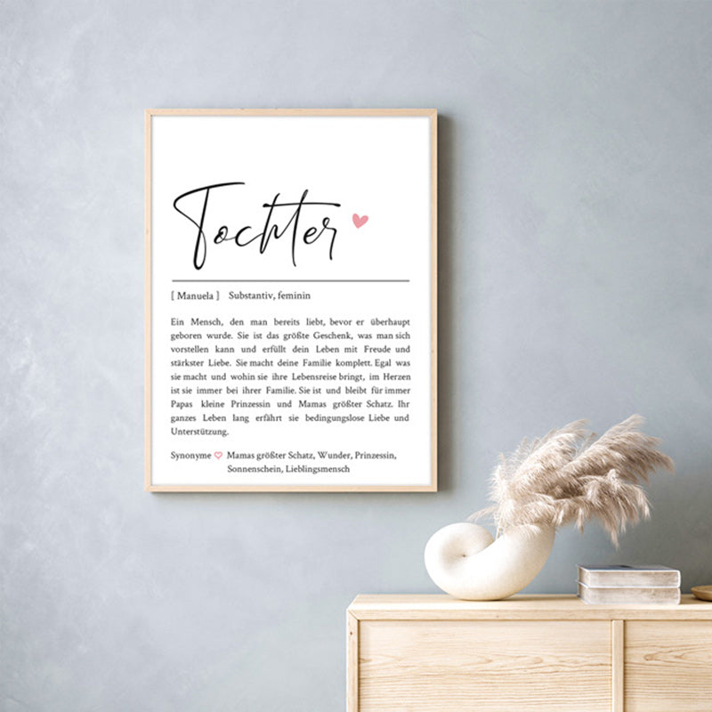 Tochter Definition Poster mit personalisierten Namen und Synonymen. Liebevolle Worte, darüber was eine Tochter ausmacht.