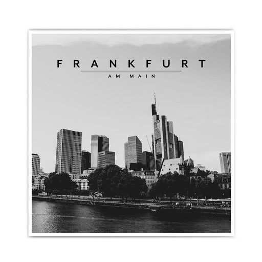 Schwarz Weiß Frankfurt Poster im Querformat. Skyline von Frankfurt am Main. Quadratisches Format.