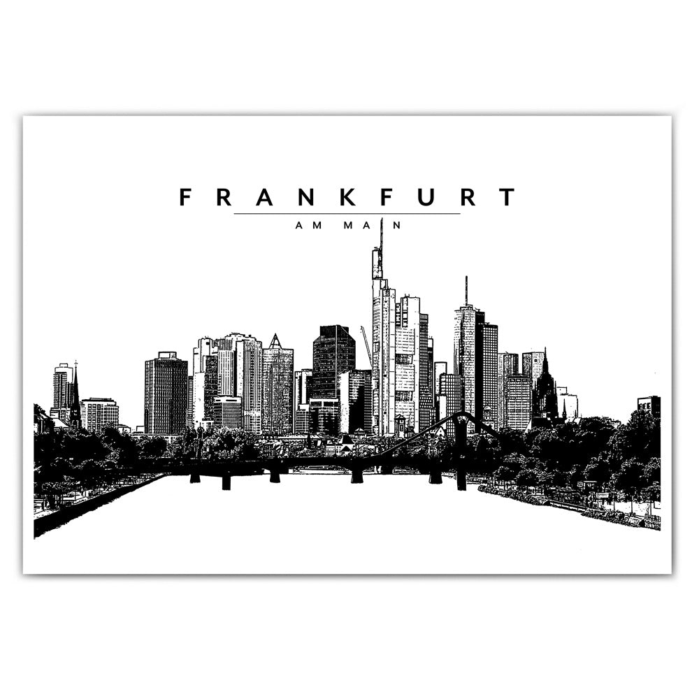 Schwarz Weiß Illustration der Frankfurter Skyline
