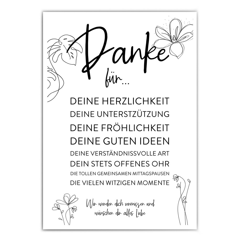 Danke für die dich Poster zum Abschied für eine Kollegin. Nette Worte über die gemeinsame Zeit und den guten Eigenschaften.