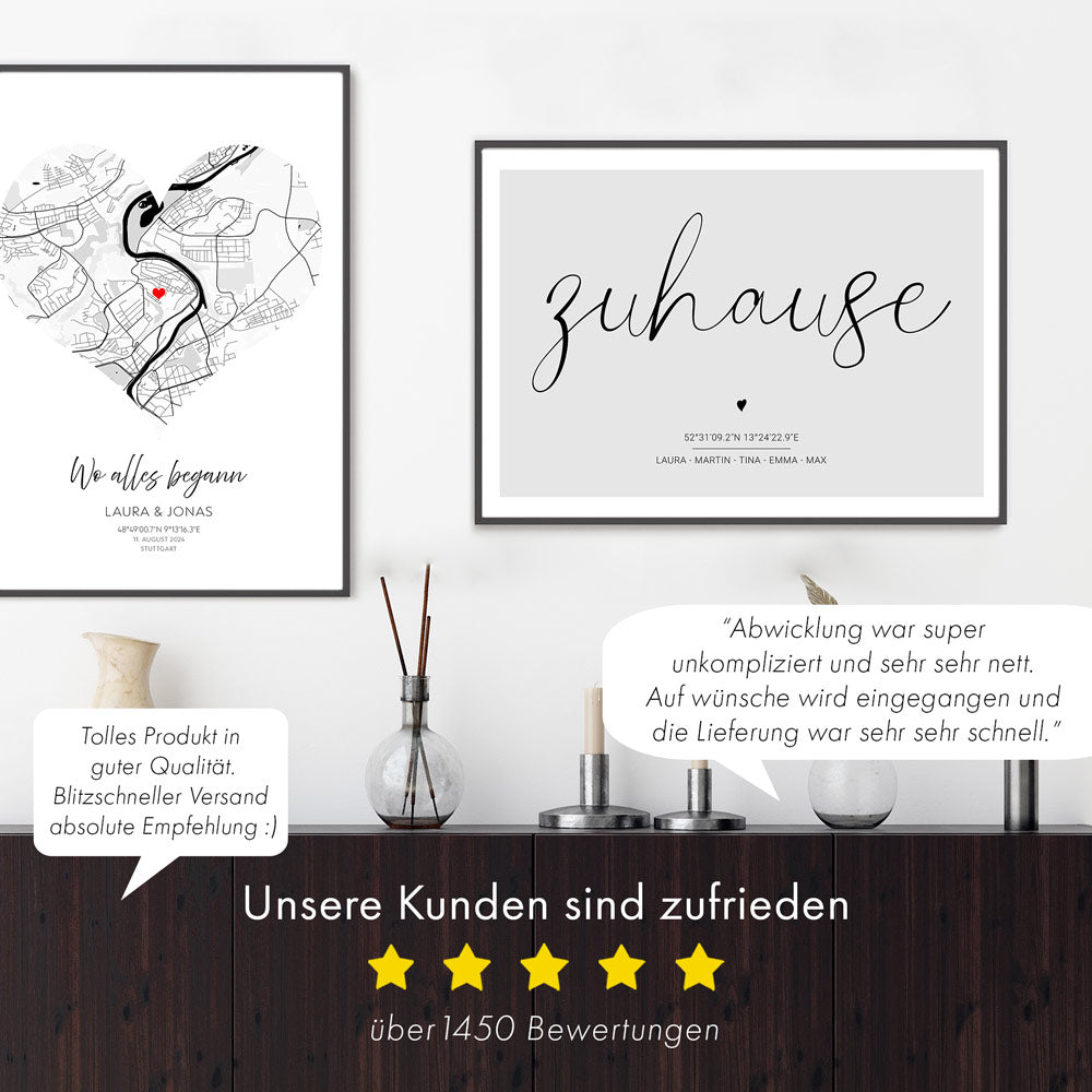 Zuhause in Grau - Personalisiertes Koordinaten Bild