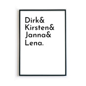 Personalisiertes Namen Poster mit individuellen Vornamen im schwarzen Bilderrahmen.