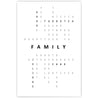 Personalisierbares Poster. Vornamen sind im Kreuzworträtsel Design eingefügt, in der Mitte steht Family.