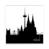 Quadratisches Köln Poster der Skyline Umrisse der Sehenswürdigkeiten. Illustriert in schwarz weiß.