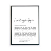 Lieblingskollegin Definition Poster mit personalisierten Namen und Synonymen. Liebevoller Text was eine Lieblingskollegin ausmacht. Bild im Rahmen.