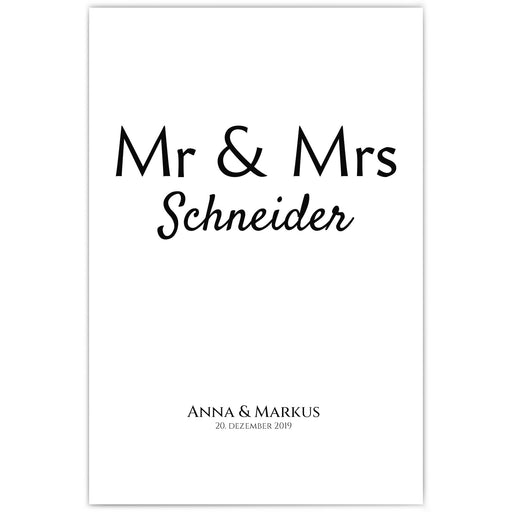 Mr & Mrs Poster Personalisiert mit individuellen Namen und Datum.