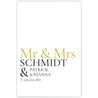 Mr & Mrs in goldener Schrift, darunter personalisierbarer Familienname, Vornamen und Datum.