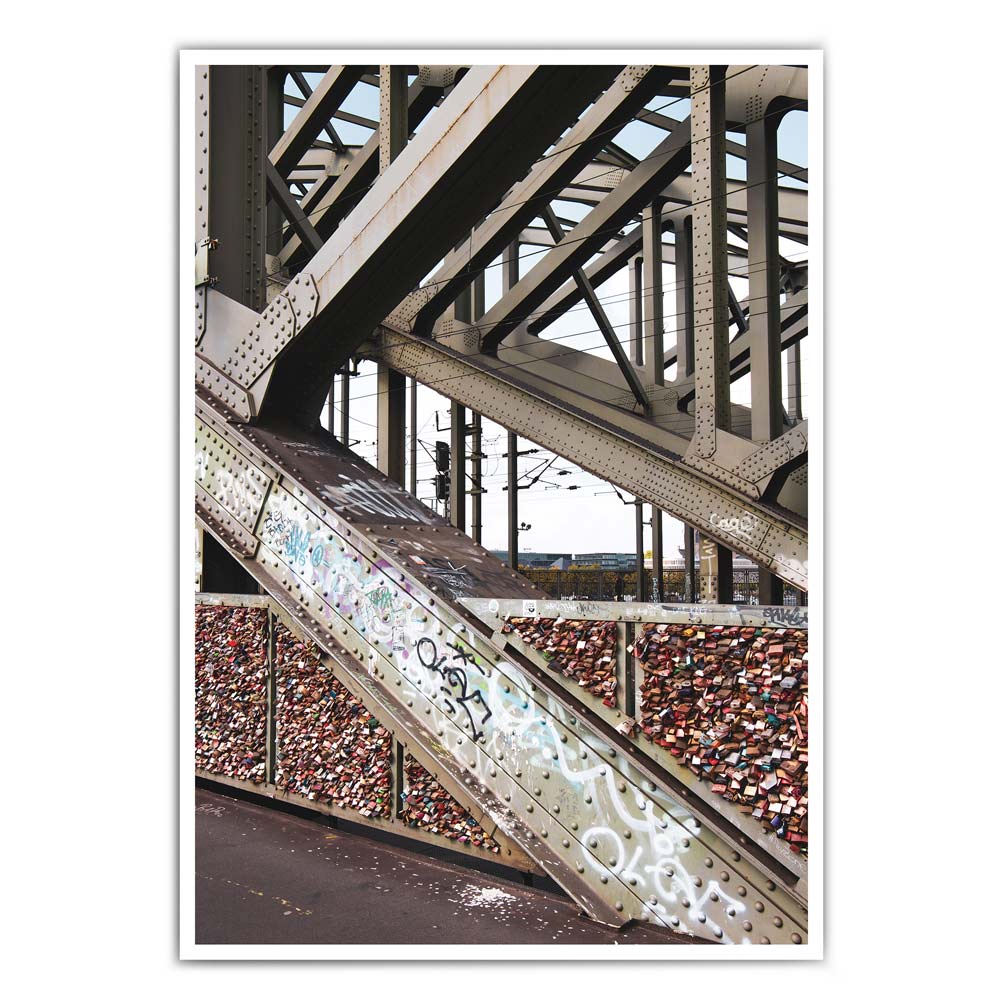 Retro Poster von den Liebesschlössern an der Hohenzollernbrücke in Köln.